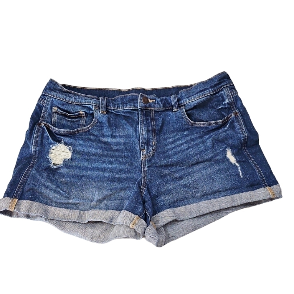 Old Navy Boyfriend Mid Rise Distressed Denim Shorts 99% Cotton 1% Spandex Sz 12
